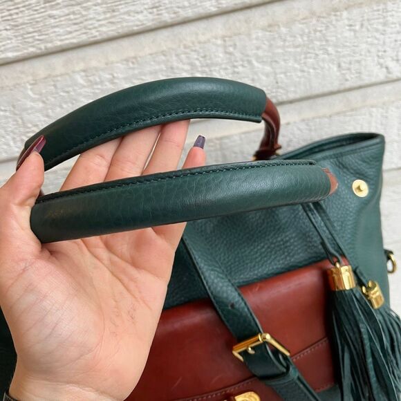 ISAAC MIZRAHI Green Brown Leather Laptop Work Tote Shoulder Bag Bridgehampton - Picture 4 of 12